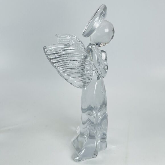 Pair Vtg Heavy Clear Glass Angel Figurine 7.5" Paperweight PR Taiwan Christmas - Picture 10 of 11